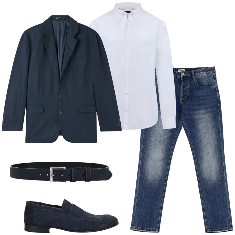 Outfit uomo - Ti presento i miei. Stile Business/Elegante per Serata speciale. Abbinamento con scarpe stringate, giacche, cinture, jeans dritti, camicie.
