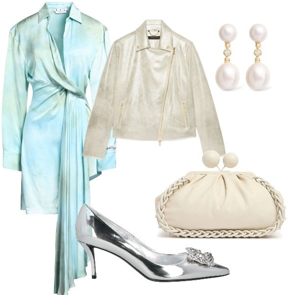 Outfit donna - Matrimonio in vista. Stile Glamour per Cerimonia. Abbinamento con vestiti corti, décolleté, blazer, pochette, orecchini.