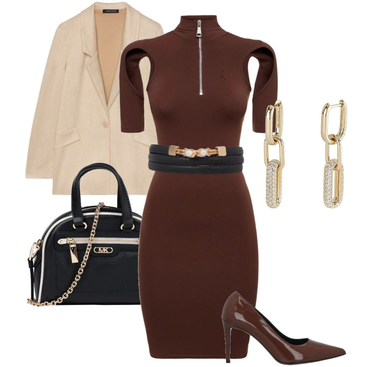 Outfit donna - Un abito sensuale. Stile Sexy per Serata fuori. Abbinamento con borse a mano, décolleté, orecchini, blazer, vestiti, cinture.