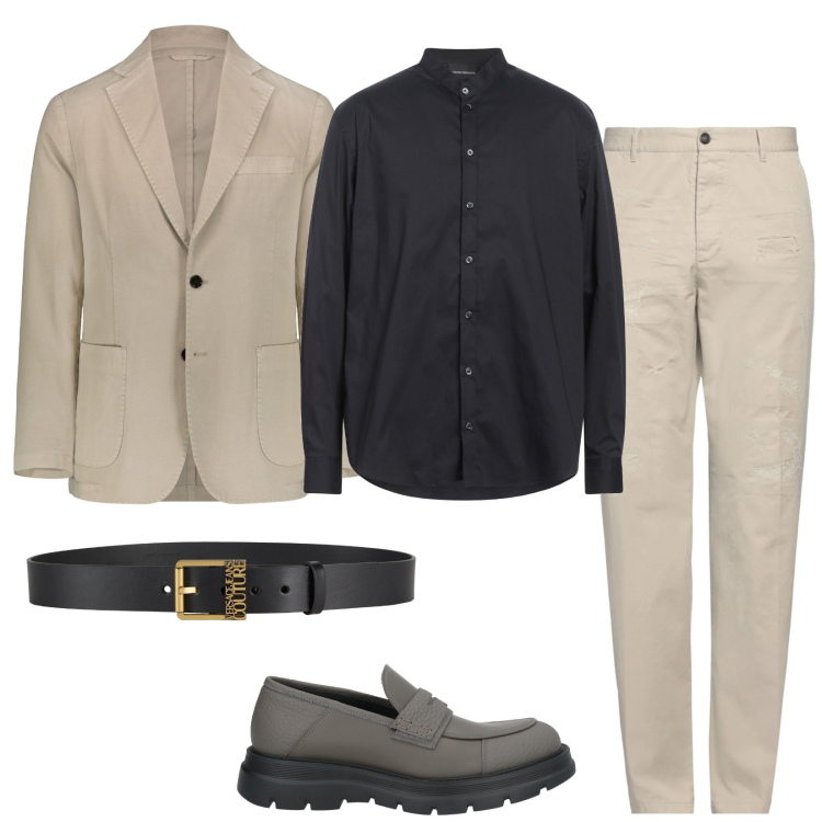 Outfit uomo - Completo chiaro. Stile Business/Elegante per Ufficio. Abbinamento con scarpe stringate, cinture, camicie, pantaloni, giacche.