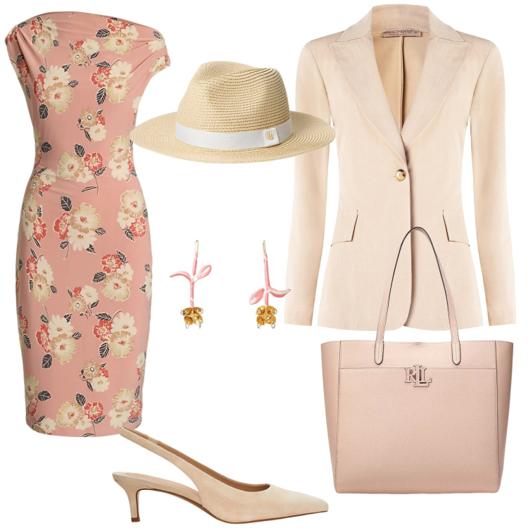 Outfit donna - Matrimonio di mattina. Stile Bon Ton per Cerimonia. Abbinamento con orecchini, blazer, décolleté, vestiti a tubino, borse tote, cappelli.