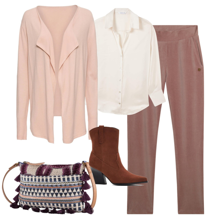 Outfit donna - City. Stile Urban per Tutti i giorni. Abbinamento con cardigans, stivaletti texani, camicie, pantaloni, borse a tracolla.