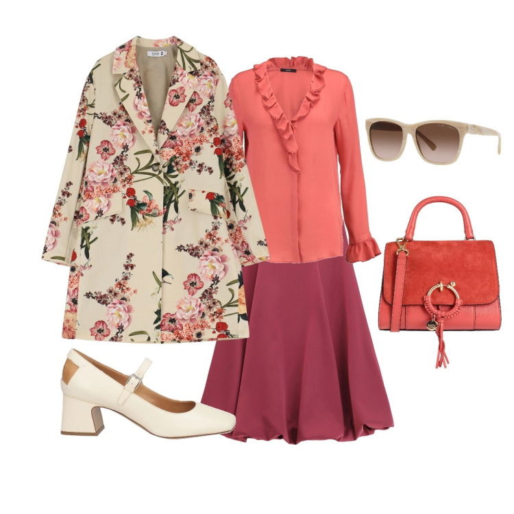 Outfit donna - Pastel & flowers. Stile Romantica per Tutti i giorni. Abbinamento con camicie, décolleté, borse a mano, trench, gonne longuette, occhiali da sole.