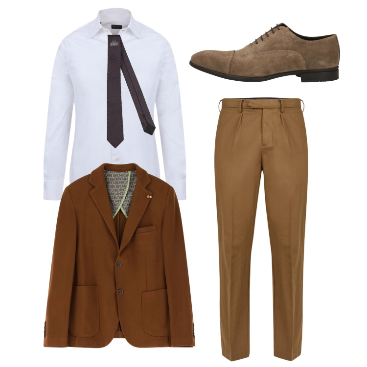 Outfit uomo - Ocra. Stile Trendy per Tutti i giorni. Abbinamento con cravatte, scarpe stringate, giacche, pantaloni, camicie.