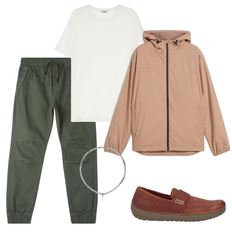 Outfit uomo - Influenza sportiva nell’ abbigliamento. Stile Trendy per Tutti i giorni. Abbinamento con giacche, scarpe stringate, pantaloni, t-shirt, collane.