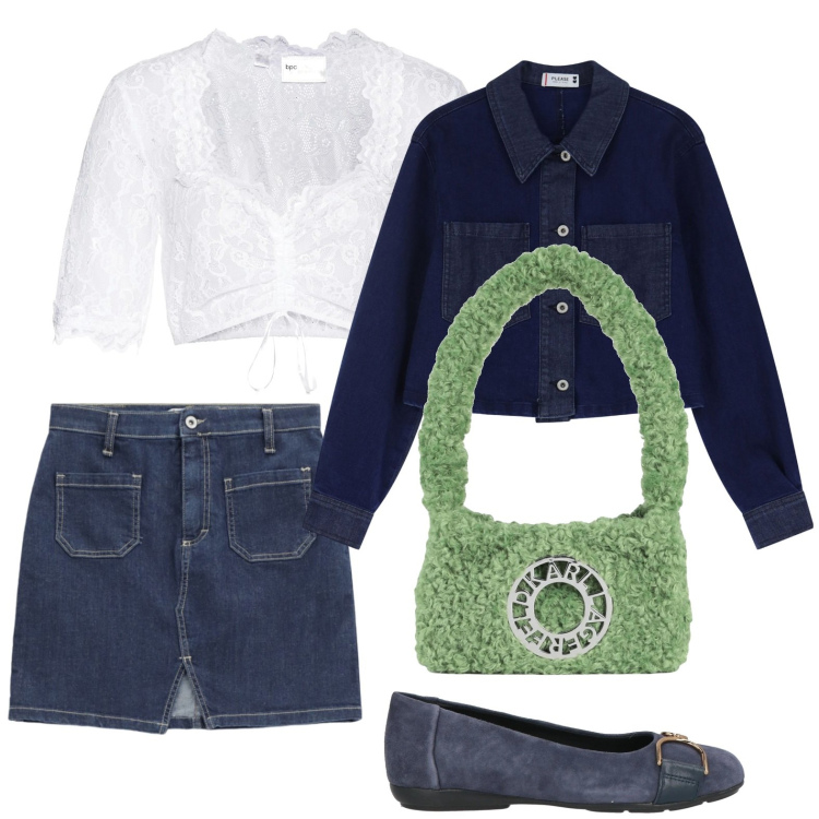 Outfit donna - Denim e ballerine. Stile Casual per Tutti i giorni. Abbinamento con ballerine, borse a spalla, camicie, blazer, minigonne.