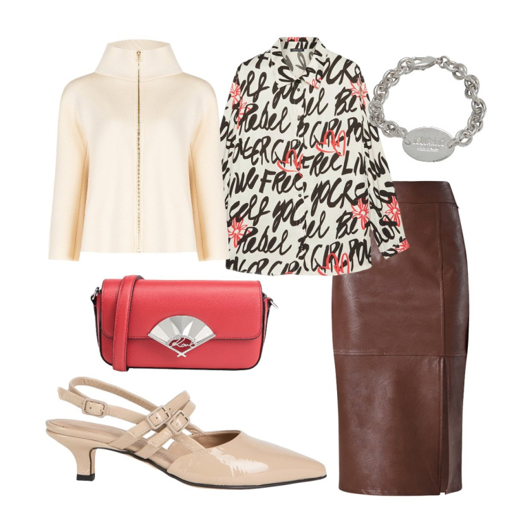 Outfit donna - Sweet leather rock. Stile Urban per Serata fuori. Abbinamento con braccialetti, borse a tracolla, décolleté, gonne longuette, cappe, camicie.