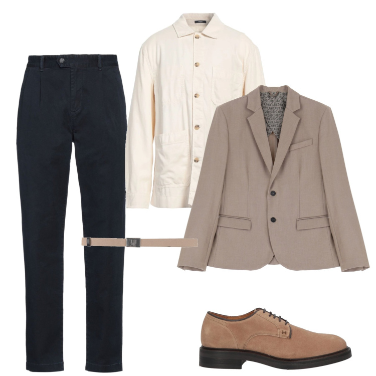 Outfit uomo - Invitato al matrimonio. Stile Business/Elegante per Cerimonia. Abbinamento con giacche, scarpe stringate, cinture, pantaloni, camicie.