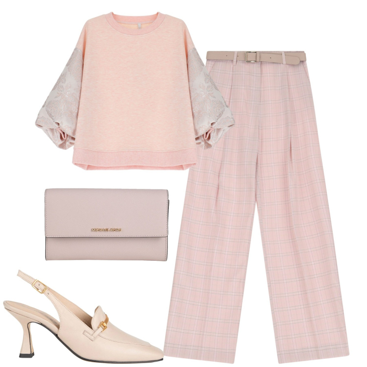 Outfit donna - City. Stile Urban per Tutti i giorni. Abbinamento con décolleté, borse a mano, pantaloni a palazzo, felpe.