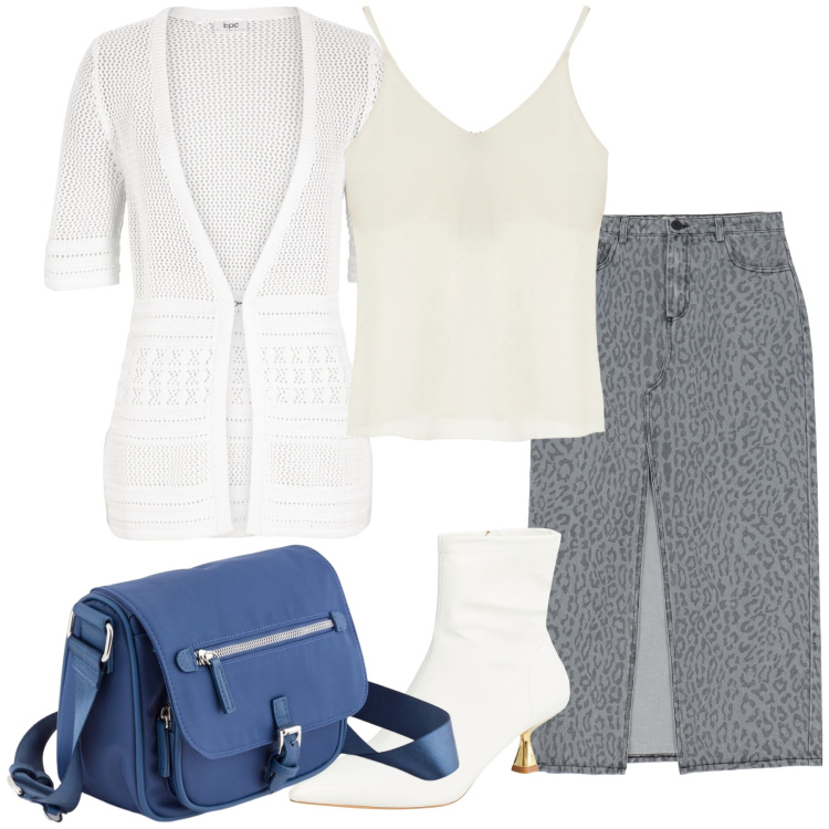Outfit donna - La gonna particolare. Stile Trendy per Tutti i giorni. Abbinamento con cardigans, stivaletti, gonne lunghe, canottiere, borse a tracolla.