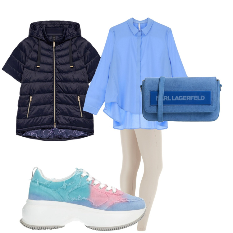 Outfit donna - Accessori d\'effetto per una passeggiata. Stile Casual chic per Tutti i giorni. Abbinamento con sneakers, borse a tracolla, camicie, pantaloni skinny, piumini.