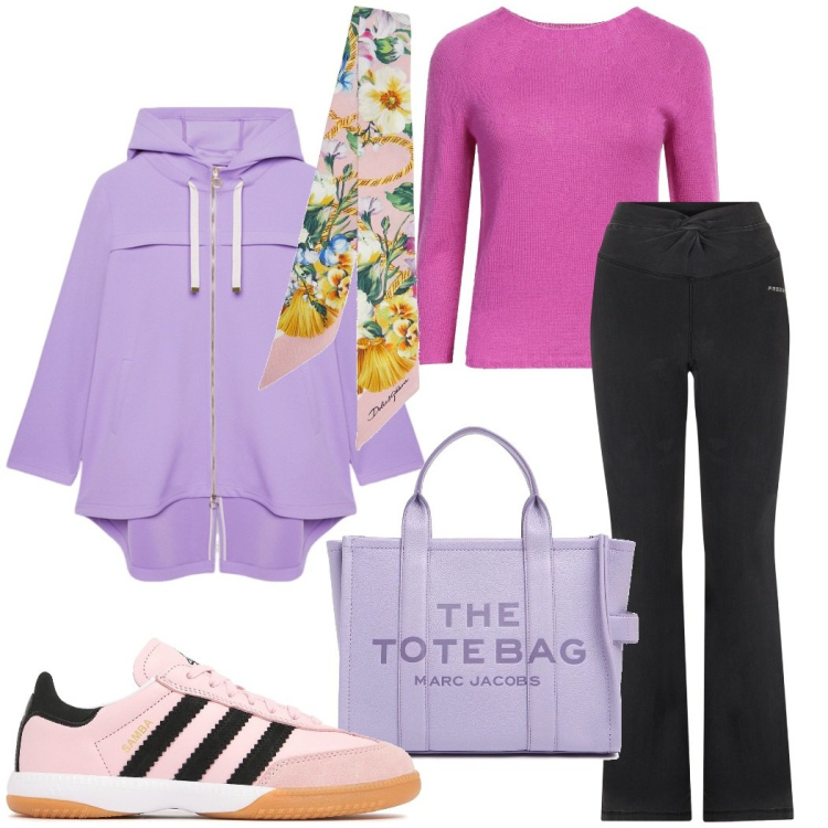 Outfit donna - Sporty chic in città. Stile Sporty chic per Tutti i giorni. Abbinamento con pullovers, jeggings, parka, foulard, sneakers, borse tote.