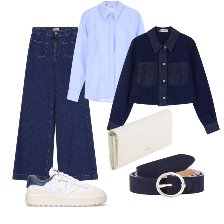 Outfit donna - Mattina all’università. Stile Casual per Scuola/Università. Abbinamento con blazer, camicie, jeans, cinture, sneakers, portafogli.
