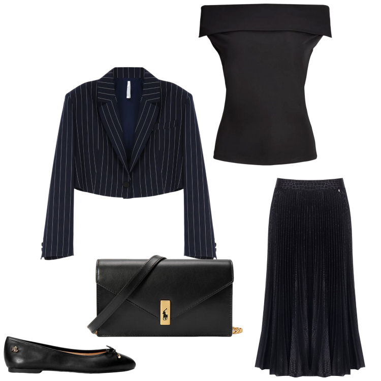 Outfit donna - Le sorridenti miss del dopoguerra. Stile Casual chic per Serata fuori. Abbinamento con gonne longuette, blazer, ballerine, clutch, top.