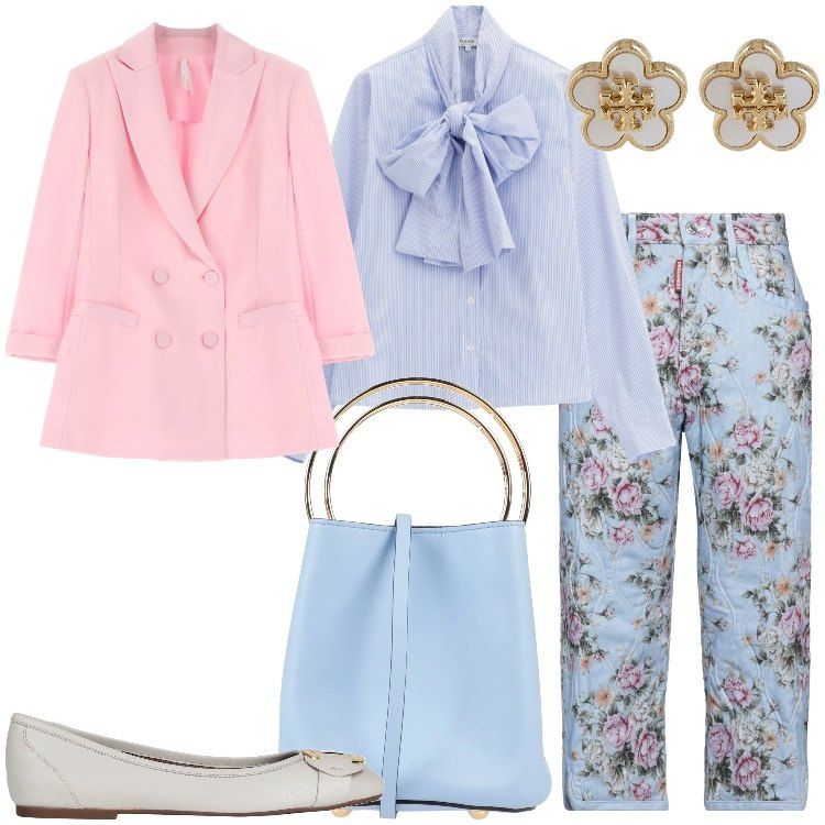 Outfit donna - I colori della primavera - nike75. Stile Romantica per Serata fuori. Abbinamento con pantaloni, borse a mano, ballerine, camicie, blazer, orecchini.