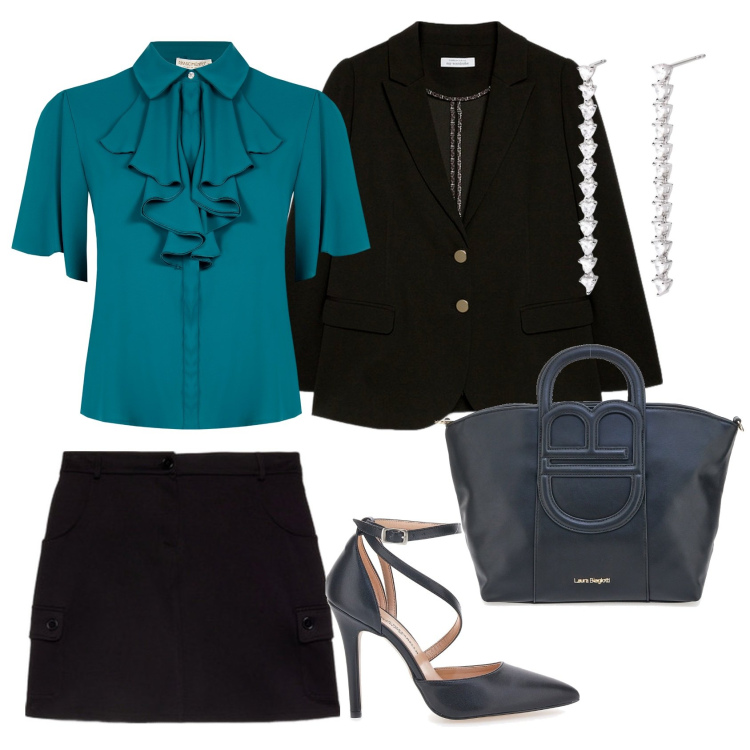 Outfit donna - Total look #2075611. Stile Chic per Ufficio. Abbinamento con orecchini, bluse, minigonne, blazer, décolleté, borse a tracolla.