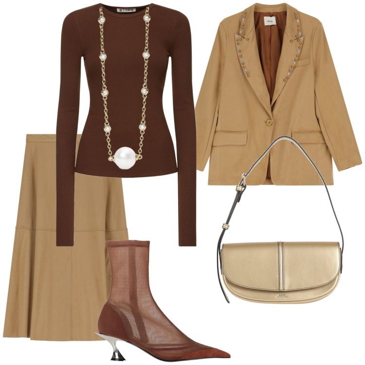 Outfit donna - Battesimo di Giorgia. Stile Chic per Cerimonia. Abbinamento con borse a mano, stivaletti, collane, gonne longuette, blazer, top.