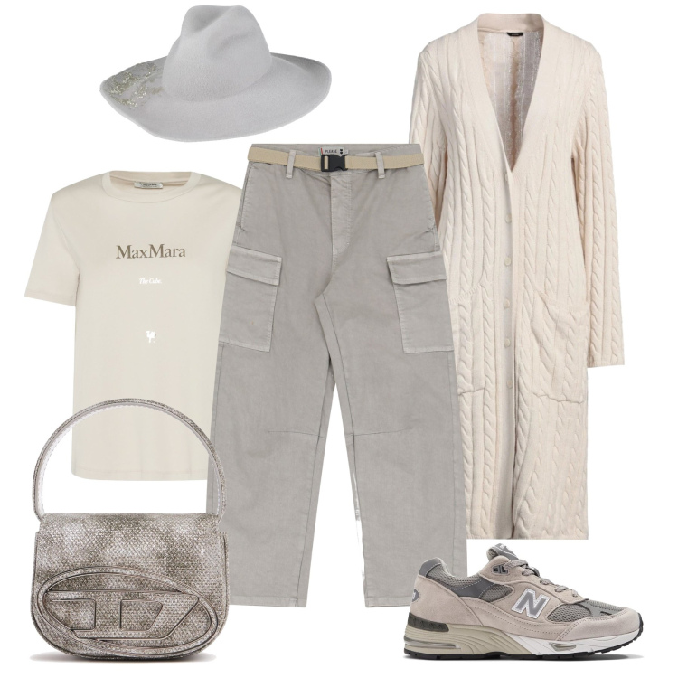 Outfit donna - Very cool in città. Stile Trendy per Tutti i giorni. Abbinamento con cardigans, cappelli, sneakers, pantaloni chino, borse a mano, t-shirt.