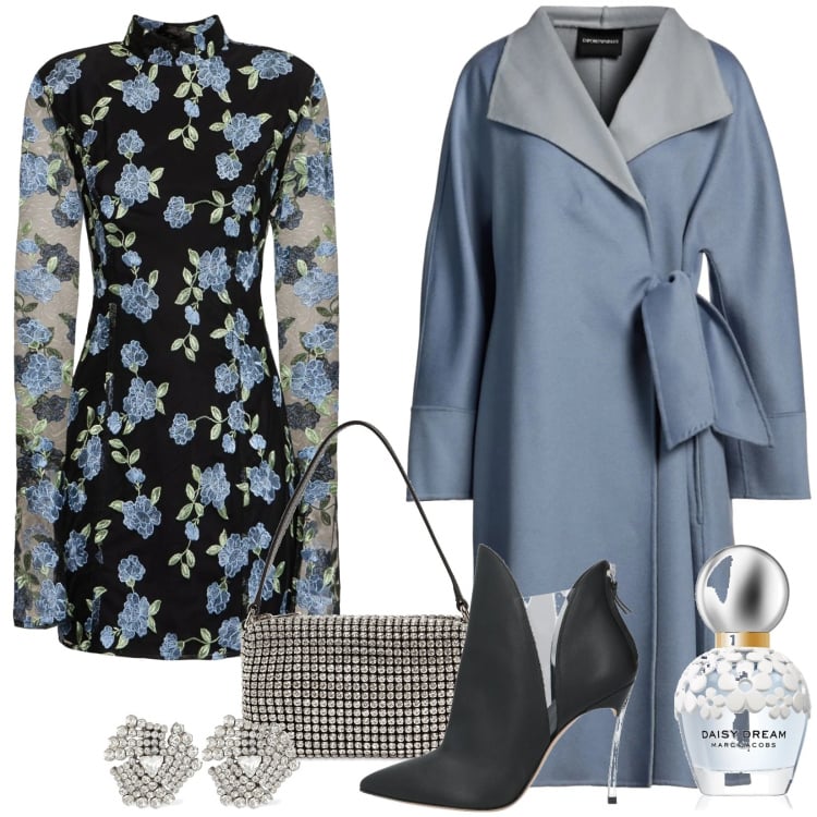 Outfit donna - Cerimonia luxury. Stile Glamour per Cerimonia. Abbinamento con cappotti, stivaletti, profumi, vestiti, borse a mano, orecchini.