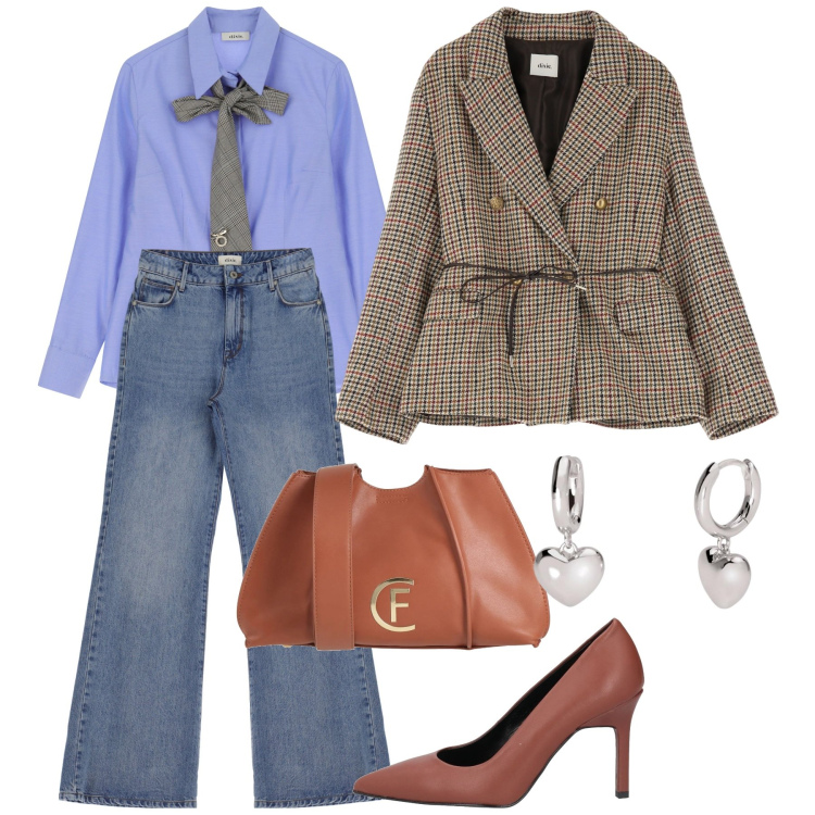 Outfit donna - Blazer di fine inverno - @laloba. Stile Bon Ton per Tutti i giorni. Abbinamento con décolleté, borse a tracolla, orecchini, jeans, blazer, camicie.