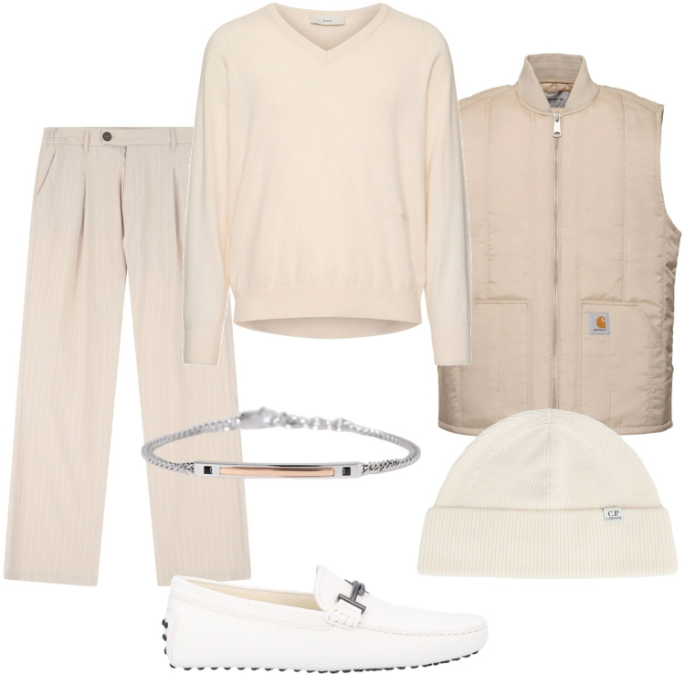 Outfit uomo - Chiaro. Stile Trendy per Tutti i giorni. Abbinamento con scarpe stringate, cappelli, braccialetti, pantaloni, pullovers, giacche.