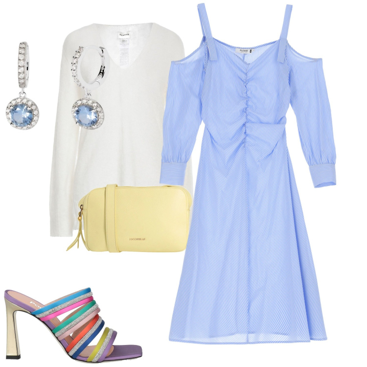 Outfit donna - Total look #2075860. Stile Romantica per Tutti i giorni. Abbinamento con borse a tracolla, sandali in pelle, pullovers, orecchini, vestiti.
