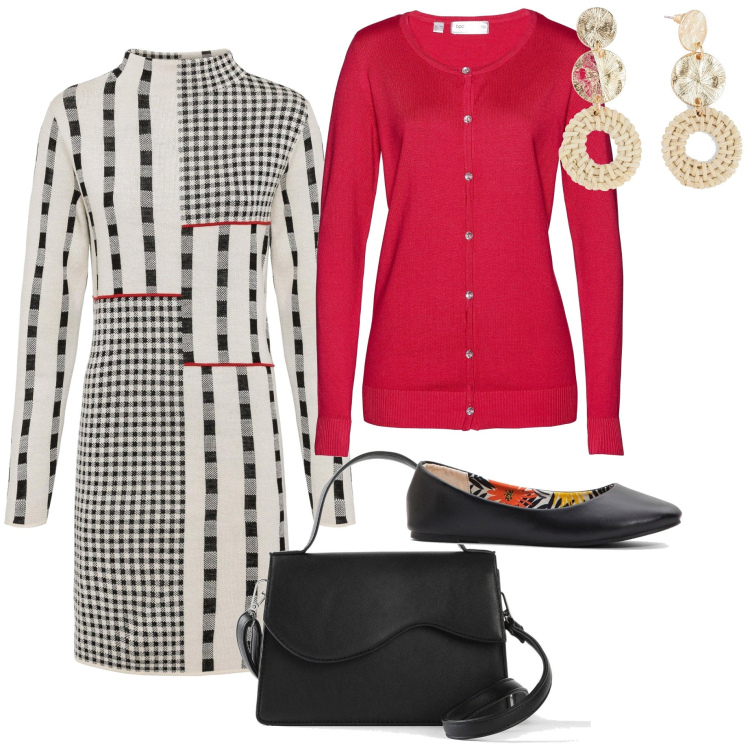 Outfit donna - Bonprix editor. Stile Casual chic per Tutti i giorni. Abbinamento con ballerine, orecchini, cardigans, vestiti, borse a tracolla.