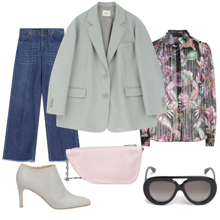 Outfit donna - Blazermania. Stile Trendy per Tutti i giorni. Abbinamento con stivaletti, camicie, blazer, jeans, borse a spalla, occhiali da sole.