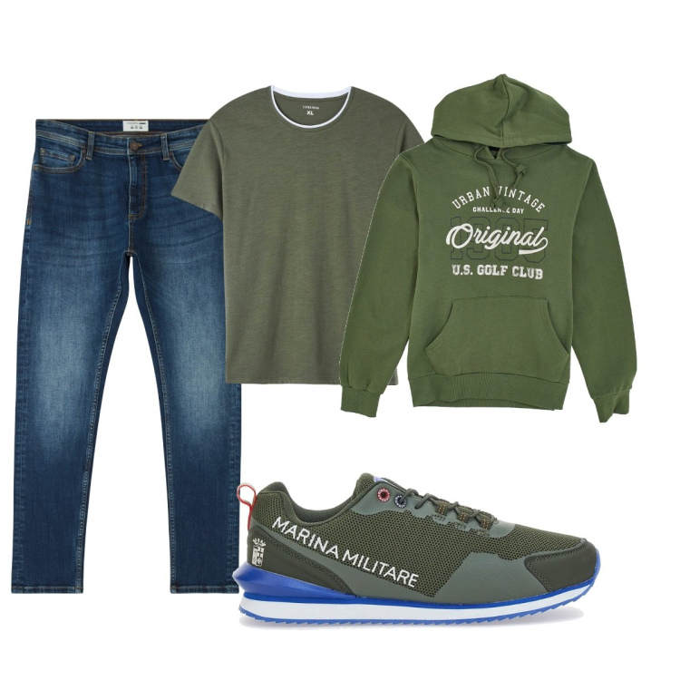 Outfit uomo - Il verde colore per la primavera. Stile Casual per Tutti i giorni. Abbinamento con t-shirt, jeans skinny, sneakers, felpe.