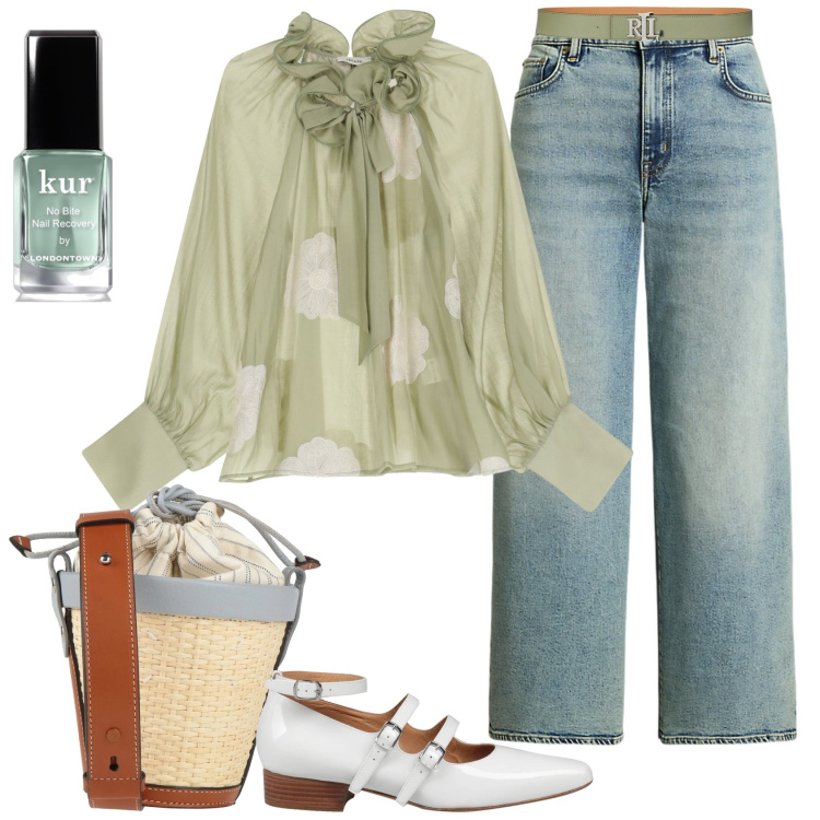 Outfit donna - Colori pastello. Stile Casual chic per Tutti i giorni. Abbinamento con borse a spalla, ballerine, smalti, bluse, jeans, cinture.
