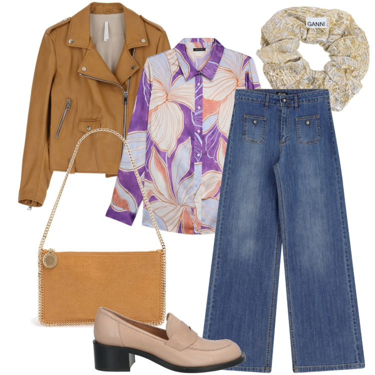 Outfit donna - La camicia jungle. Stile Urban per Ufficio. Abbinamento con mocassini, giacche, jeans, camicie, pochette, accessori per capelli.