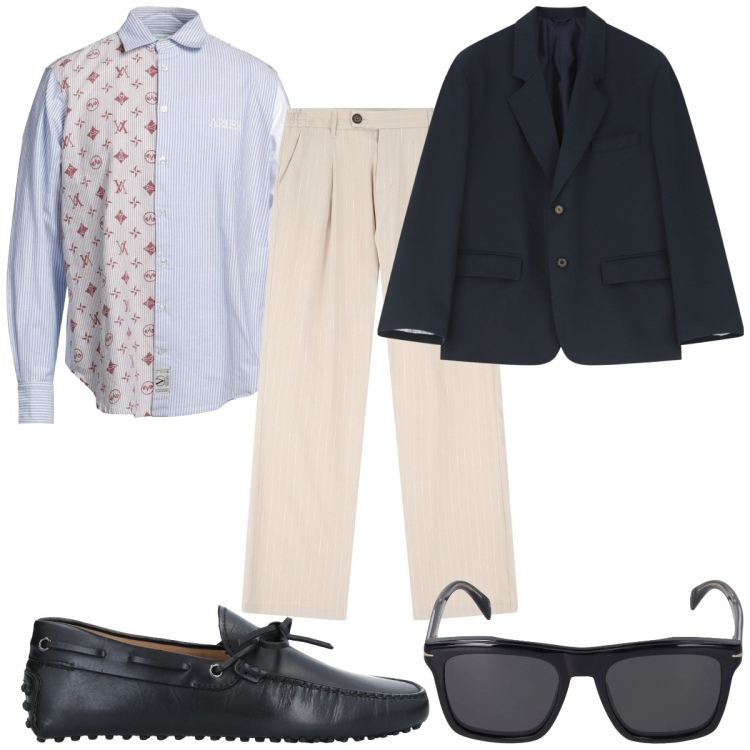 Outfit uomo - Total look #2075974. Stile Trendy per Tutti i giorni. Abbinamento con camicie, scarpe stringate, pantaloni, giacche, occhiali da sole.