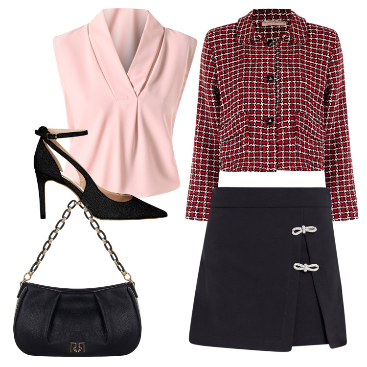 Outfit donna - Total look #2075975. Stile Casual chic per Ufficio. Abbinamento con bluse, décolleté, blazer, borse a tracolla, minigonne.