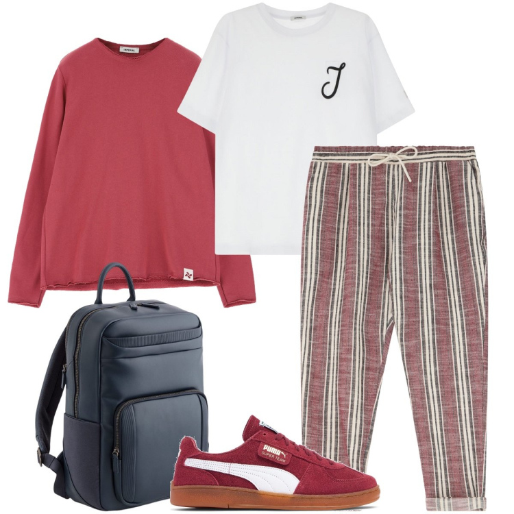 Outfit uomo - Un outfit particolare. Stile Trendy per Tutti i giorni. Abbinamento con pantaloni, felpe, t-shirt, borse sportive, sneakers.