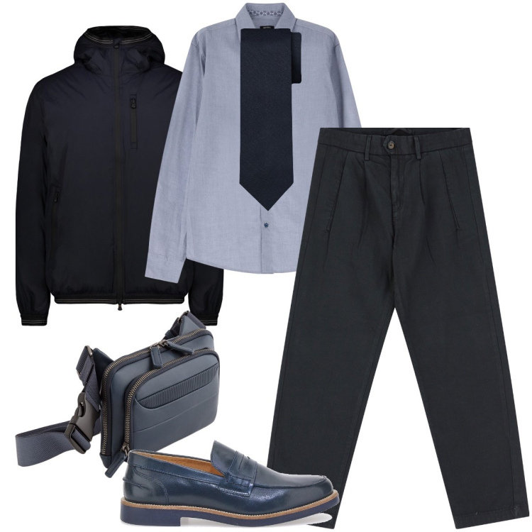 Outfit uomo - Il marsupio business. Stile Business/Elegante per Ufficio. Abbinamento con camicie, pantaloni, giacche, scarpe stringate, cravatte, borse sportive.