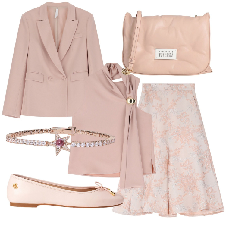 Outfit donna - Tempo di sacramenti. Stile Bon Ton per Cerimonia. Abbinamento con borse a tracolla, braccialetti, blazer, gonne, top, ballerine.