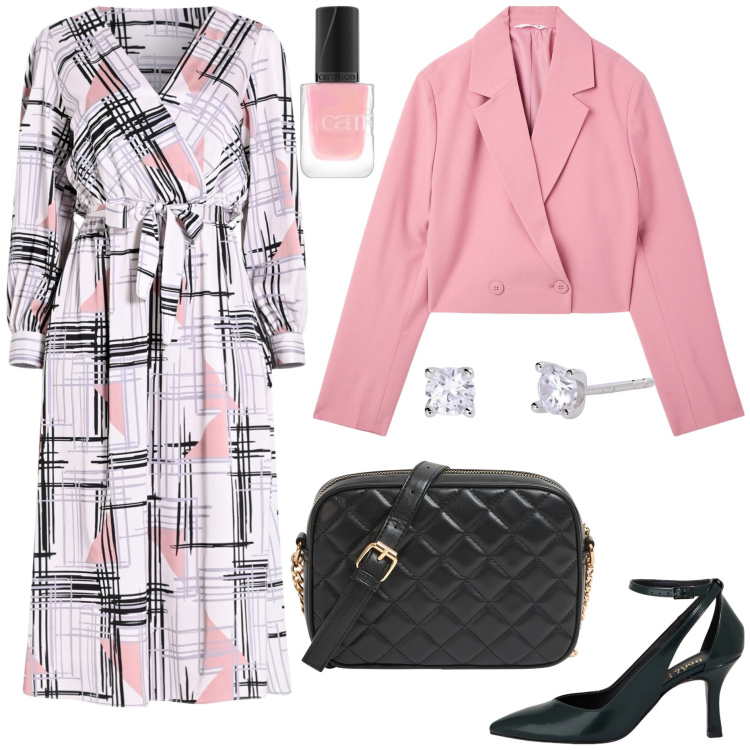 Outfit donna - Pastel Power - Bon ton. Stile Bon Ton per Tutti i giorni. Abbinamento con smalti, blazer, borse a tracolla, orecchini, vestiti midi/longuette, décolleté.