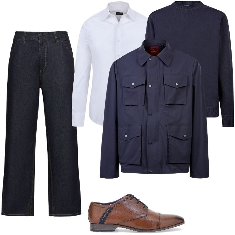 Outfit uomo - Total look #2076086. Stile Casual per Ufficio. Abbinamento con maglieria, scarpe stringate, giacche, jeans, camicie.
