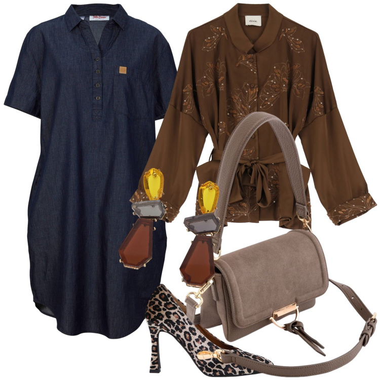 Outfit donna - Pizza glamour. Stile Urban per Serata fuori. Abbinamento con vestiti, décolleté, blazer, orecchini, borse a tracolla.
