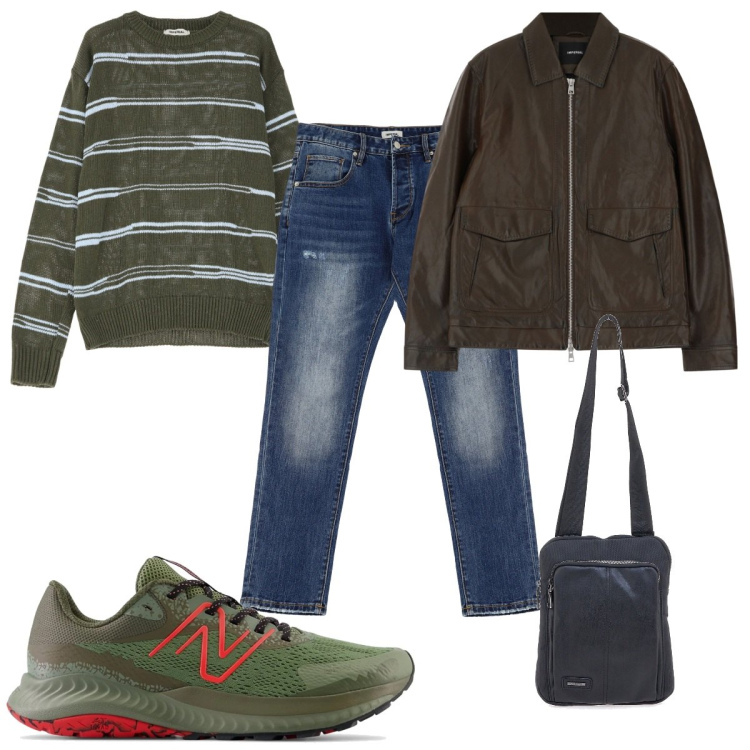 Outfit uomo - Total look #2076133. Stile Casual per Tutti i giorni. Abbinamento con sneakers, pullovers, giacche, jeans dritti, portafogli.