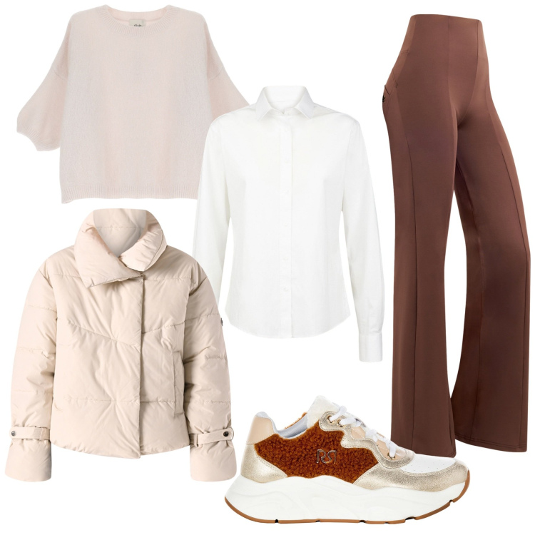 Outfit donna - Tutti i giorni. Stile Casual per Tutti i giorni. Abbinamento con piumini, sneakers, pantaloni skinny, pullovers, camicie.