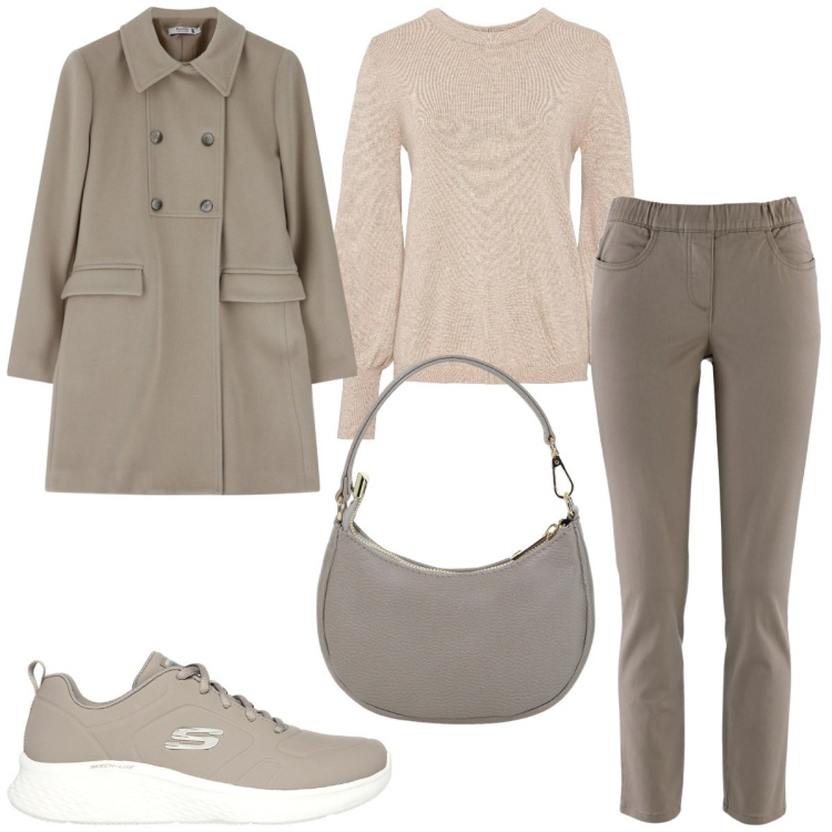 Outfit donna - Total look #2076144. Stile Casual per Tutti i giorni. Abbinamento con pantaloni, maglieria, cappotti, borse a spalla, sneakers.