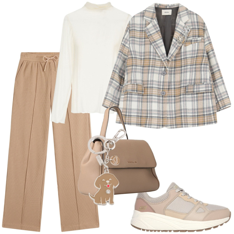 Outfit donna - Fuori dagli schemi ogni giorno. Stile Casual per Ufficio. Abbinamento con zaini, pantaloni, blazer, maglieria, sneakers, portachiavi.