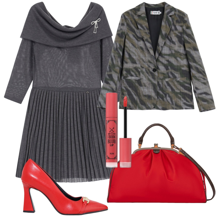 Outfit donna - Total look. Stile Urban per Ufficio. Abbinamento con rossetti, blazer, décolleté, vestiti, borse a spalla.