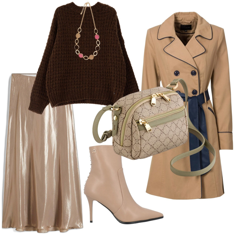 Outfit donna - Pronta per l\' ufficio. per Ufficio. Abbinamento con trench, gonne longuette, stivaletti, pullovers, collane, borse a tracolla.