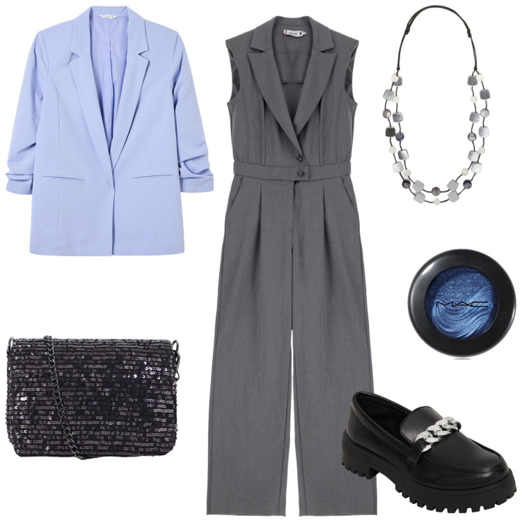 Outfit donna - Dedicato a ... me!. Stile Mannish per Ufficio. Abbinamento con ombretti, mocassini, blazer, tute, borse a tracolla, collane.