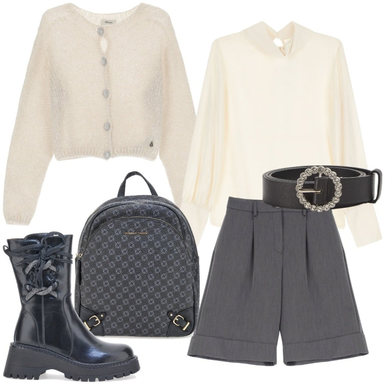 Outfit donna - Urban style. Stile Urban per Tutti i giorni. Abbinamento con cinture, bermuda, camicie, cardigans, zaini, stivaletti.