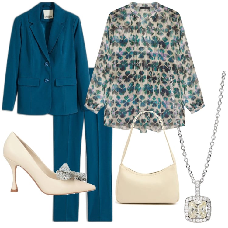 Outfit donna - Cerimoniosa. Stile Chic per Cerimonia. Abbinamento con giacche, bermuda, décolleté, collane, bluse, borse a spalla.