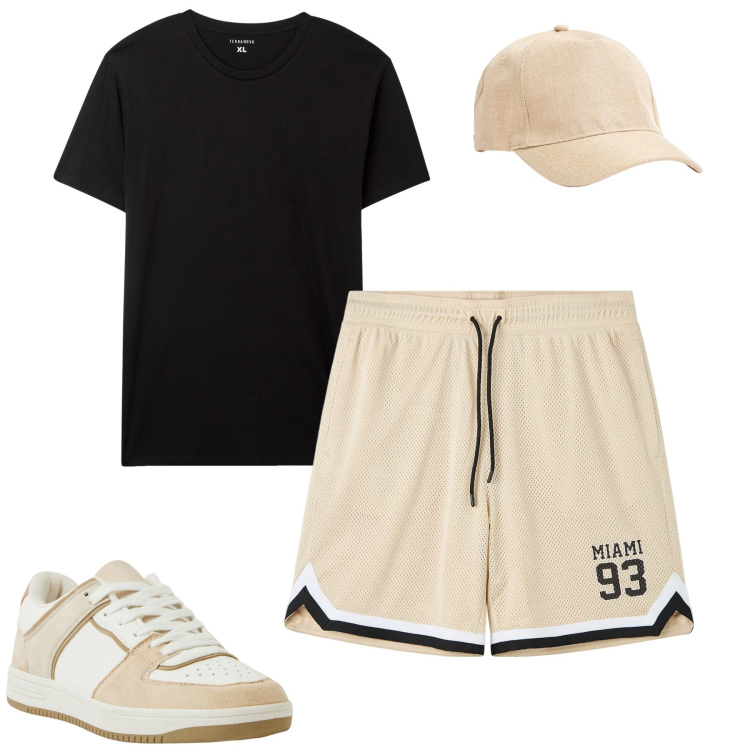 Outfit uomo - I bermuda a rete. Stile Casual per Tutti i giorni. Abbinamento con sneakers, t-shirt, cappelli, bermuda.