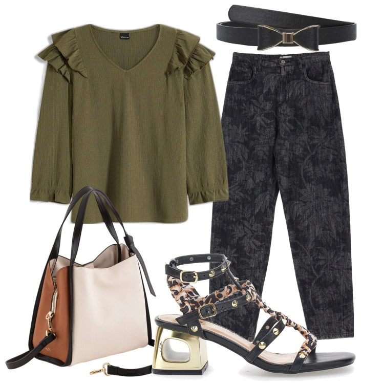 Outfit donna - Stile urbano. Stile Urban per Tutti i giorni. Abbinamento con maglieria, cinture, pantaloni, sandali col tacco, borse a mano.